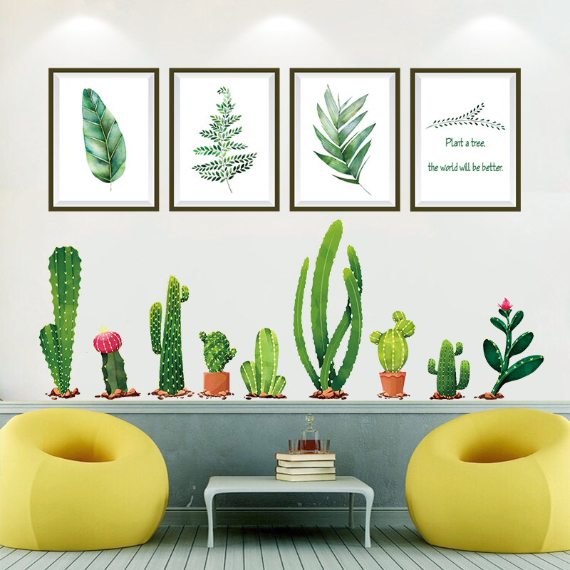 Kitchen Living Room Dining Room Dining Room Bedroom Wall Sticker Wallpaper Room Wallpaper Self-Adhesive Wall Decor With Painted Green Plant Cozy