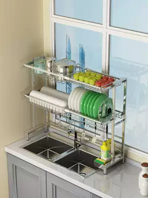 Stainless steel kitchen shelf, bowl rack above the sink, drain rack, vegetable washing pool storage box, dishes and chopsticks, water filter rack