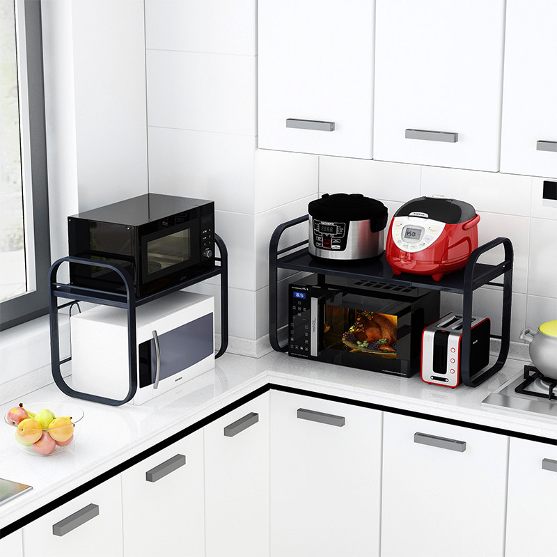 Kitchen shelving microwave rack Double-layer integrated home telescopic oven electric cooker rack containing shelf Two-floor-Taobao