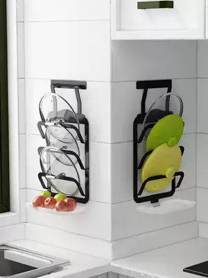 Pot cover rack with water connection Wall-mounted punch-free multi-function kitchen rack Stainless steel wall large storage shelf