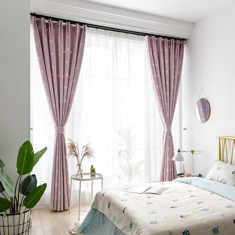 Rhyme pink love jacquard curtain cloth Nordic simple shading imitation linen finished living room atmosphere bedroom modern