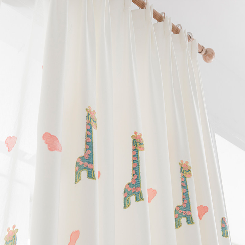 Flow rhyme minimalist modern giraffe embroidered children's curtain bedroom floor-floor shading cute finished fabric custom-made