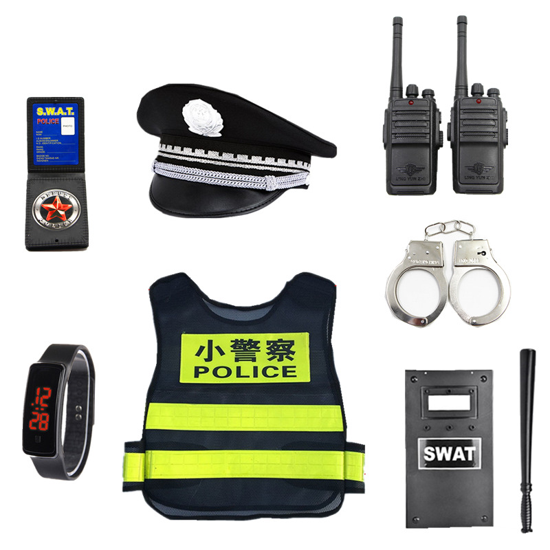 Children's small police toy set equipment helmet big cap small traffic police hat house parent-child props boy