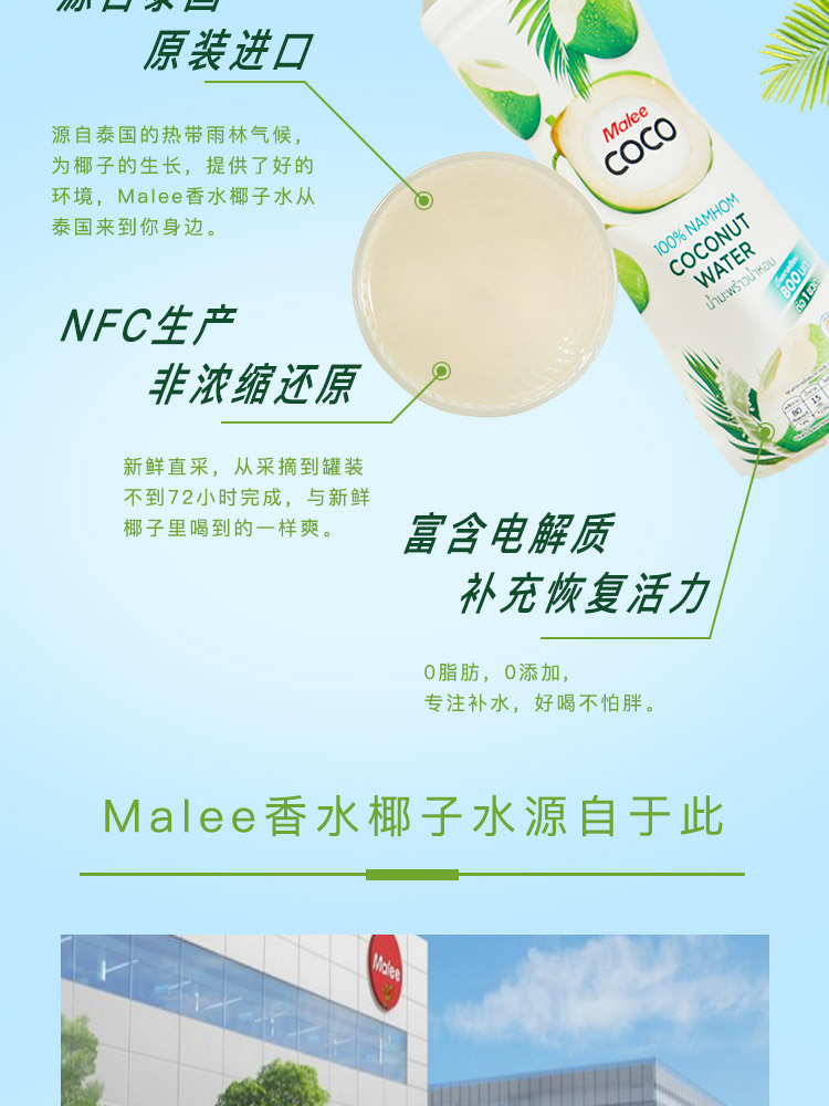 泰国进口Malee玛丽香水椰子水350ml*24