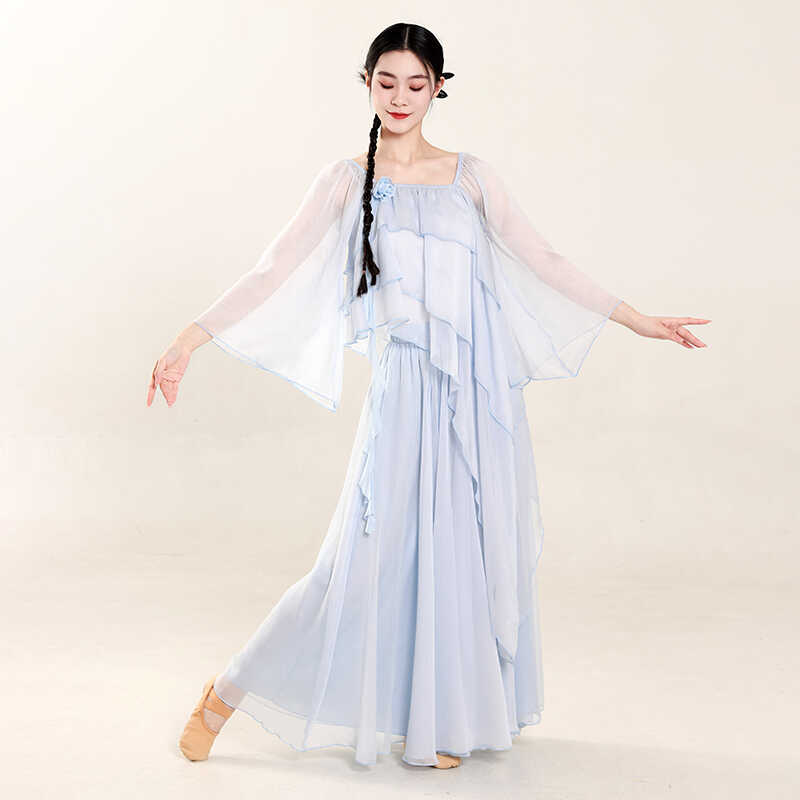 古典舞蹈服装女飘逸仙气新款纱衣练功服套装,中国古典舞服装演出服的美学革命-古典舞服-淘宝百科网