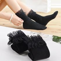 2021 mei zi holes dui dui wa female long spring ins-music of the tide cotton lace lace high black doodle diu diu