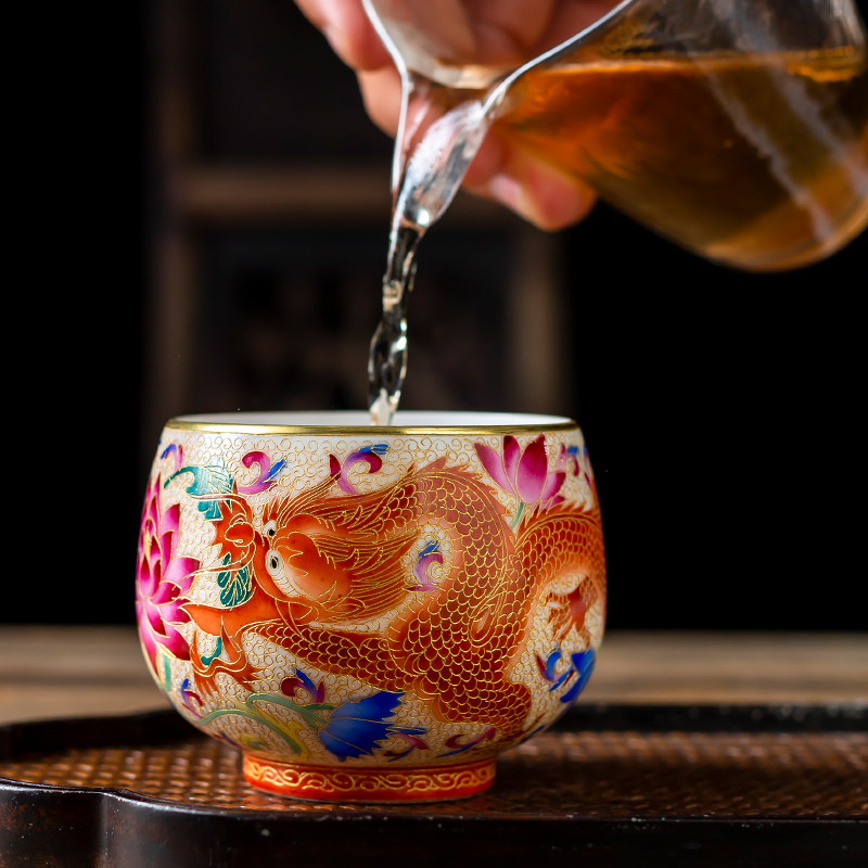 Fuxiao Jingdezhen Ceramic enamel color master's cup Longfeng to cup Pinch Enamel Pure Handmade Personal Tasting Cup