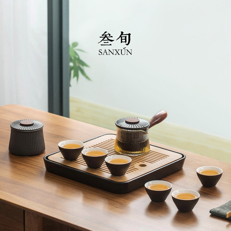 Pentecost Japanese light luxury kung fu tea set household living room small set glass teapot ceramic tea cup tea plate