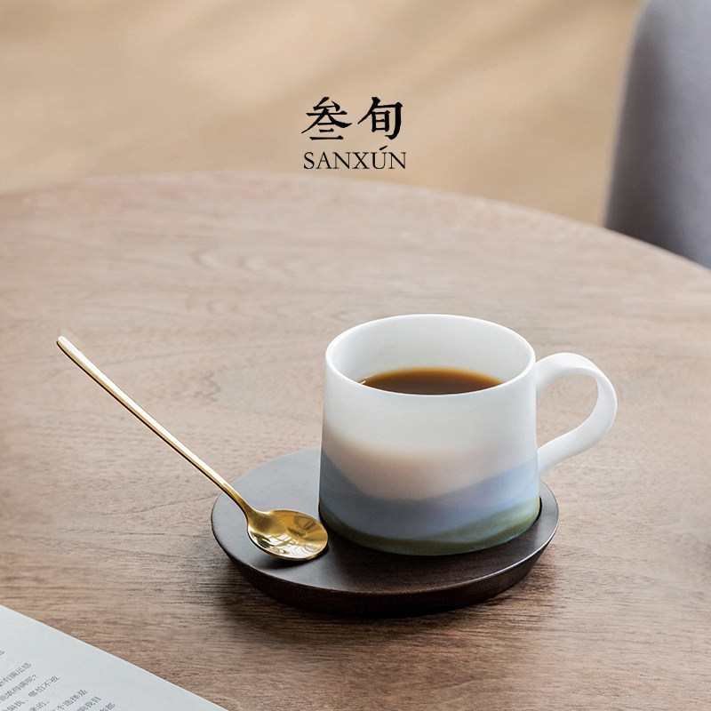 Three-Pentecostal iced jade porcelain coffee cups Cups Suit Upscale Light Lavish Ceramic Cups Delicacy Superior Gift Box Fit-Taobao