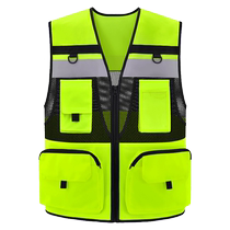 Reflective vest construction safety protective clothing multi-pocket traffic sanitation fluorescent yellow vest with printed logo