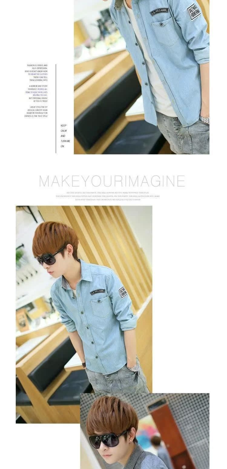 Mùa xuân và mùa thu nam áo sơ mi denim giản dị cộng với chất béo lớn kích thước dài tay áo dày - Cực lớn đồ nam đẹp