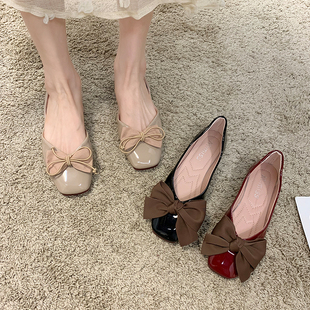 【真皮】瓢鞋女2021年新款夏季蝴蝶结仙女风平底方头单鞋春豆豆鞋