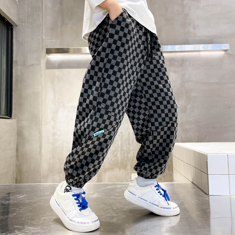 Boy Plaid Casual Pants Spring Summer Clothing 2022 New Children Pants Spring Autumn Money Boy Loose Summer Anti-mosquito Pants