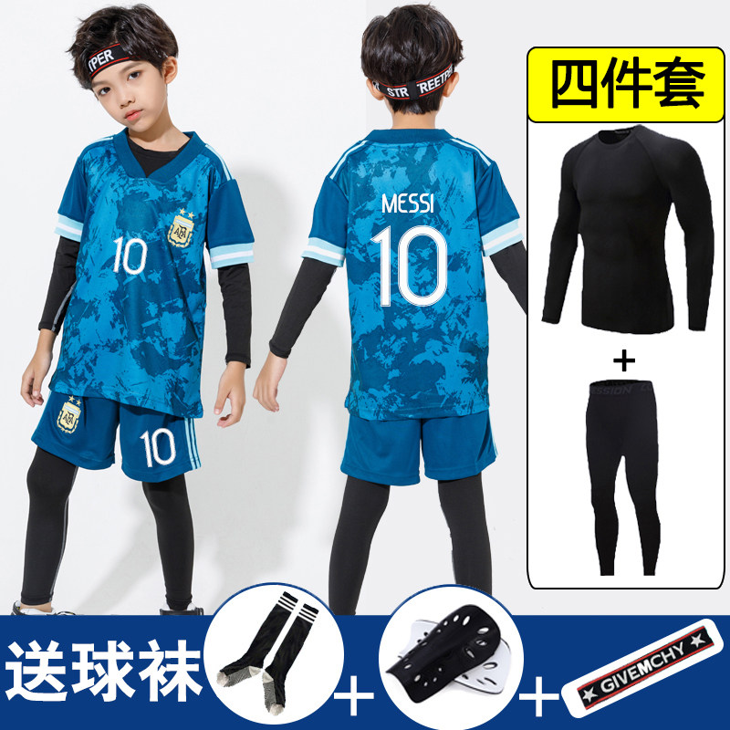 Football suit set autumn and winter four-piece Primary School uniforms competition training uniforms children's Messi Jersey printing