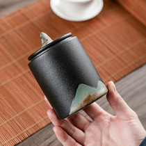 Yuanshan small mini tea jar simple black pottery non-woven storage tank ceramic jar sealed can laser V