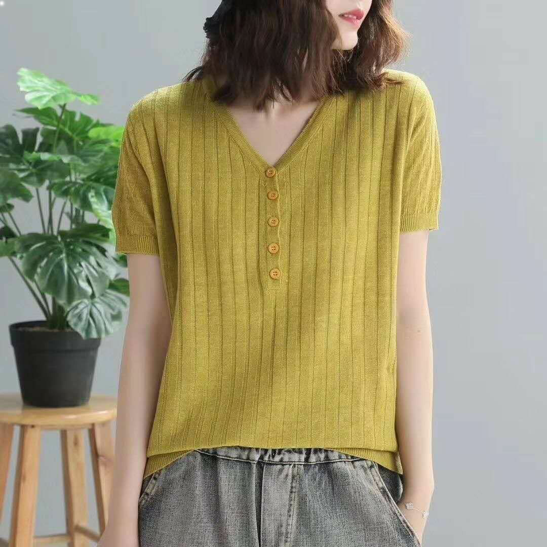 2023 large size high elastic cotton short-sleeved T-shirt women's new Korean version loose and thin all-match belly cover top knitwear