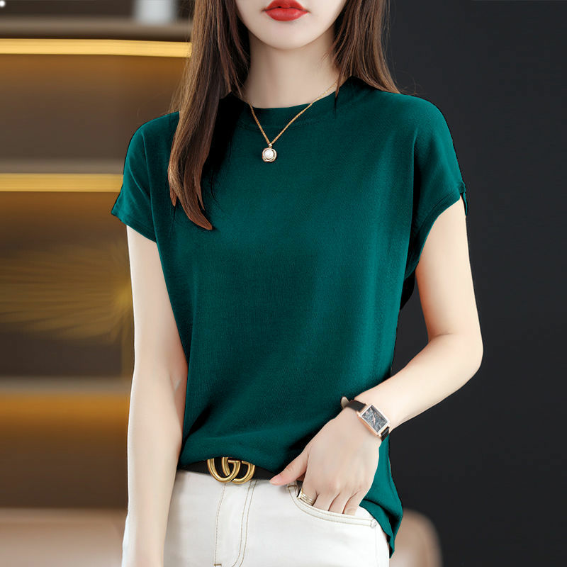 Half-high collar bottoming shirt women's inner wear 2023 summer new short-sleeved sweater slim-fit thin vest short top
