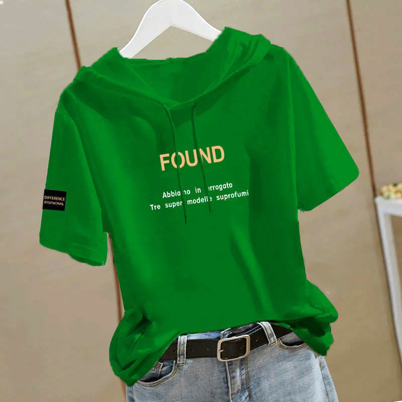 All-match cotton short-sleeved t-shirt women's summer new Korean version loose casual ins top hooded pullover sweater tide