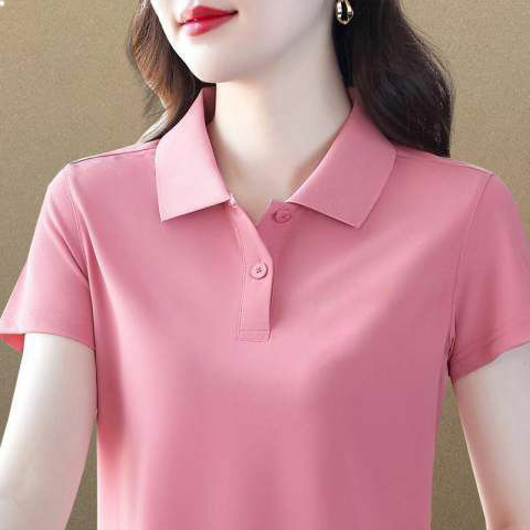 Middle-aged and elderly mother autumn clothes women's t-shirt short-sleeved Korean Polo shirt casual large size solid color collared bottoming top women
