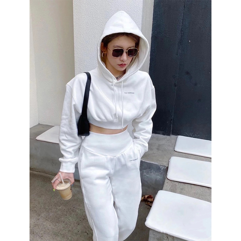 European goods white casual fried street sportswear hooded sweatshirt sweatpants two-piece suit women's spring and autumn 2022 new