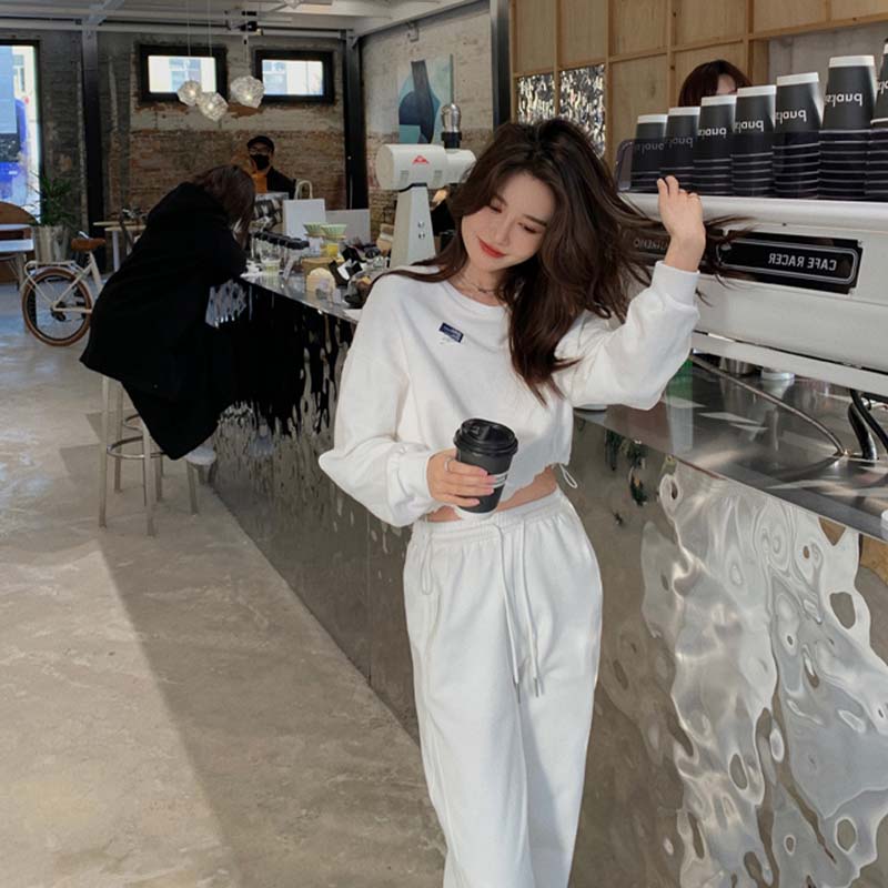 Casual fashion thick T-shirt suit female ins tide net red fried street style small tall sports style two-piece Western style