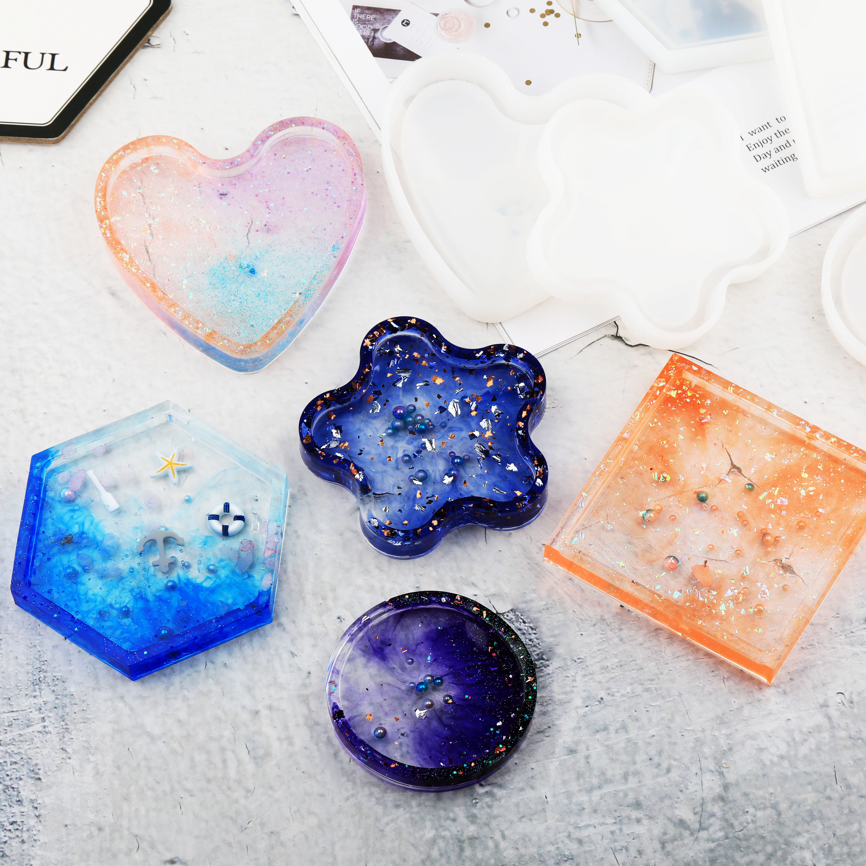 Hipster fang crystal drops of glue coasters silicone mold epoxy resin ab glue pot tap base mold