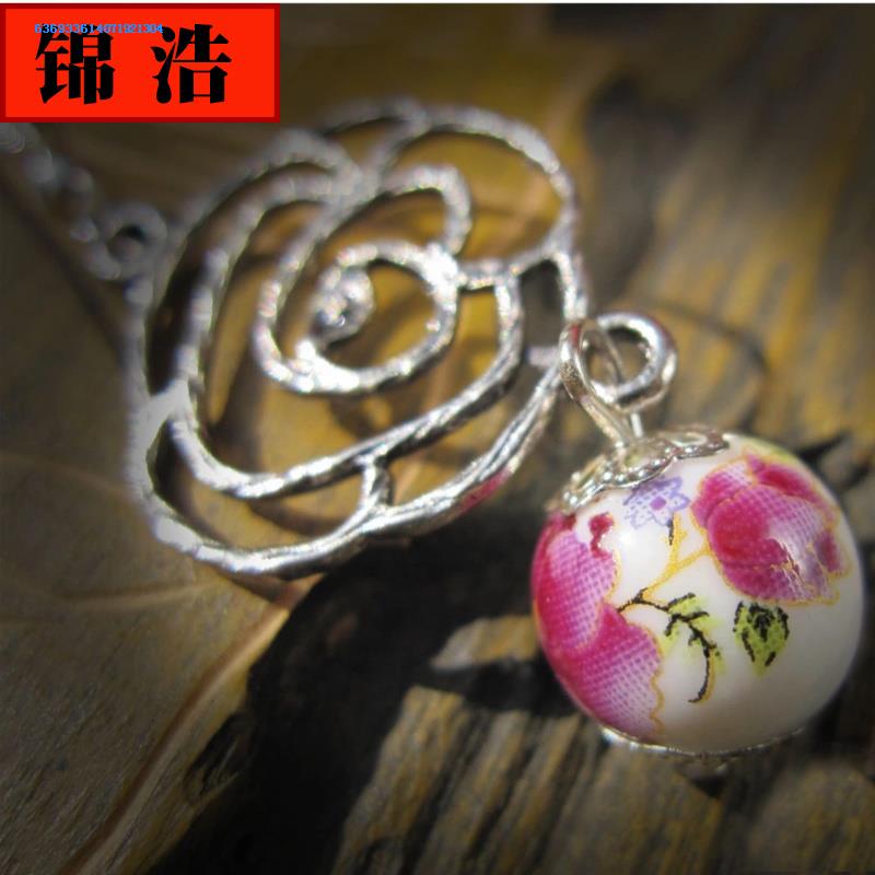 Jin hao ceramic jewelry pendants checking folk blue and white porcelain earrings earrings blue flower Chinese wind girlfriends a gift