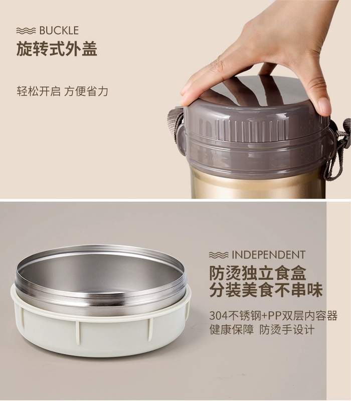 Taifu hộp cách nhiệt cao bằng thép không gỉ ba lớp cách nhiệt thùng 2200ML màu rượu sâm banh thắt lưng túi và bộ đồ ăn - Hộp cơm điện sưởi ấm