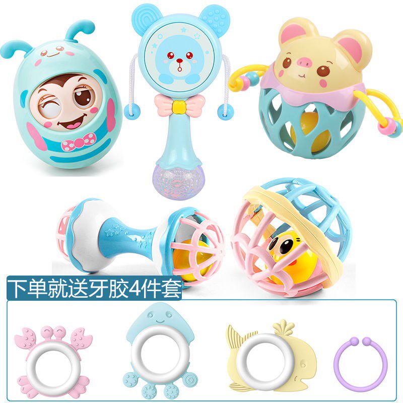 Dentist hand rings bell 0 - 3 - 6 months 1 year old baby grasp early teaching Yizhi to calm newborn baby can bite baby toys