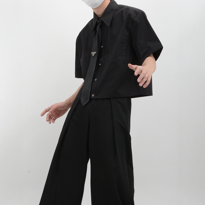 Luce Garment Niche Short-Sleeved White Shirt for Men, Summer Design, Slimming, Pocket Lapel Top