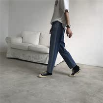 Summer new bf style wide-leg pants side stripes color matching casual pants loose small feet straight denim cropped pants for men and women