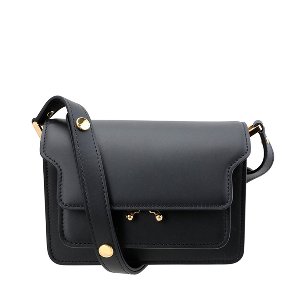 Marni BLACK da bò khâu kim loại tôn tạo FASHION-STYLE Commuter dài ngang vai WOMENS BAG