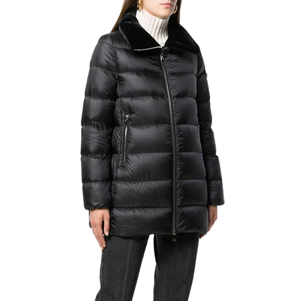 Moncler đen mùa thu / mùa đông ve áo lớn chăn thời trang đơn giản phụ nữ ấm giản dị vừa dài xuống áo khoác