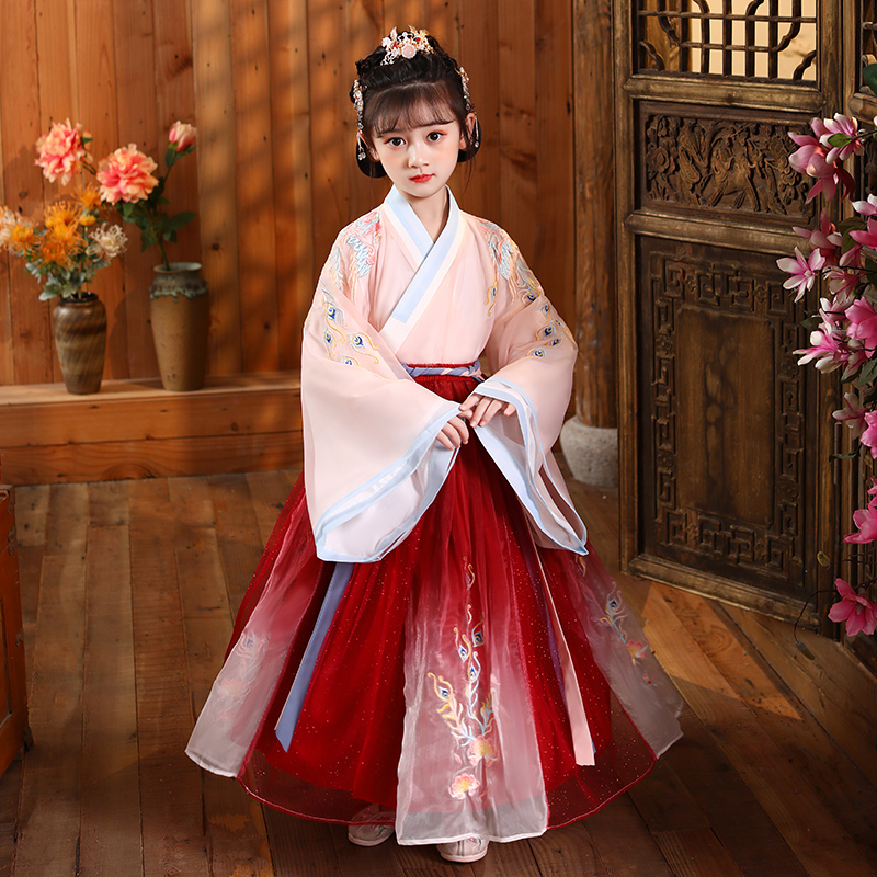 Girl's Han clothes Spring autumn season little girl Tang Costume Super Fairy China China Wind Dress Baby Ming System Dress Children Ancient Dress
