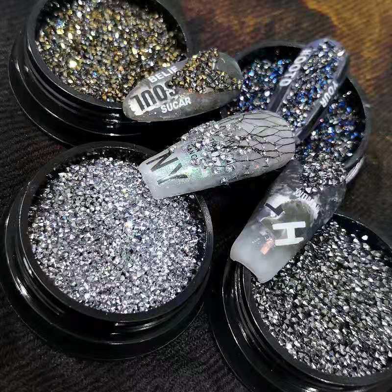 Black Storm Nail Art Micro Diamond Crystal Sand Small Crushed Diamonds Super Shiny Nail Art Decorations Luxury Black Diamond Ore Black Diamond