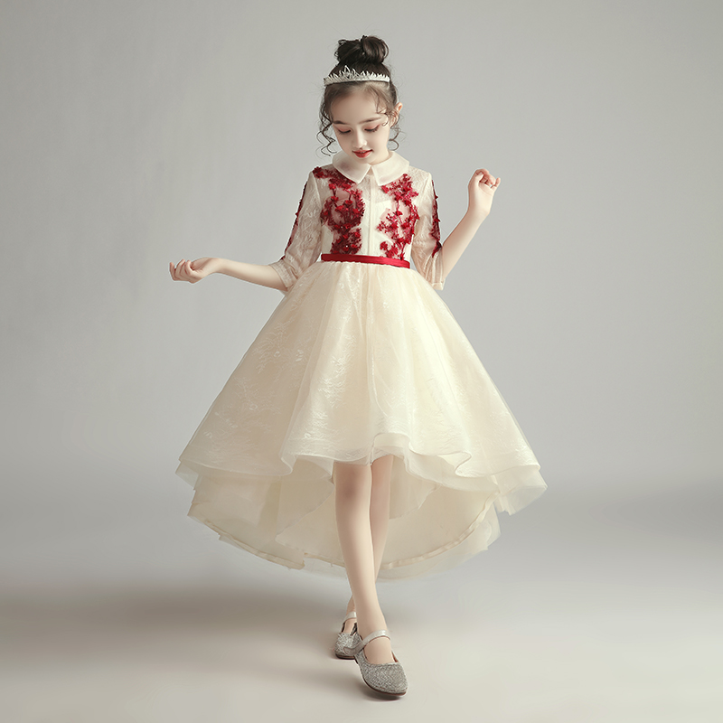 Girls Foreign Princess Dress Pengpeng Yarn Children's High-end Dress Flower Girl Wedding Dress Kid Host Dress