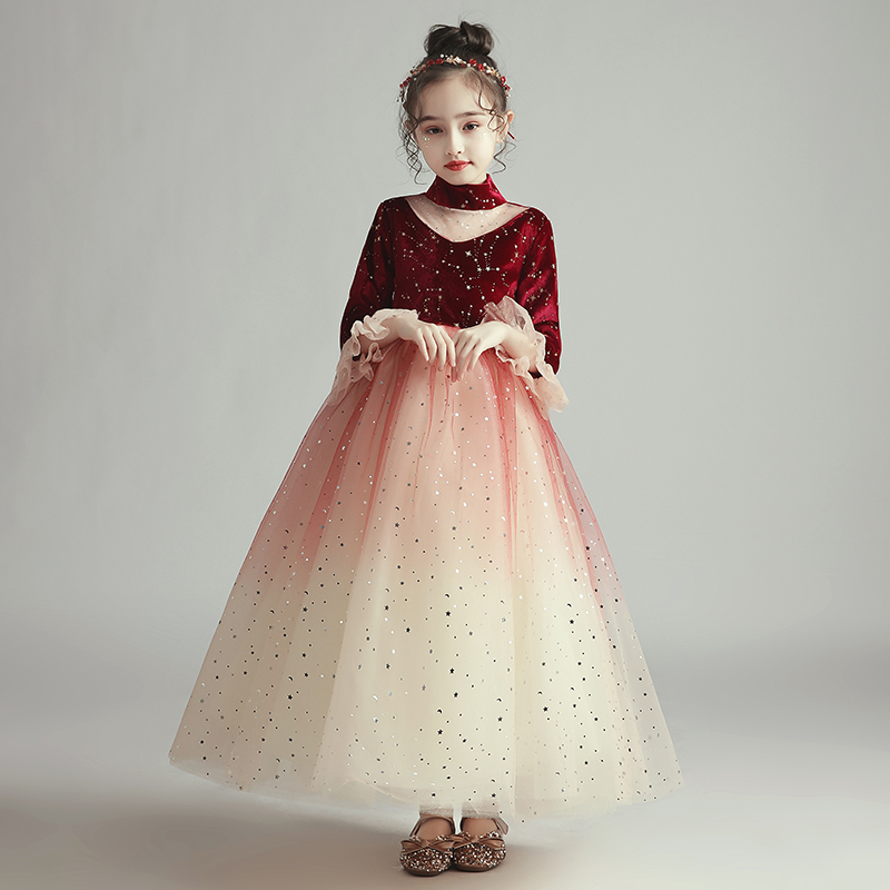 Children's high-end gown models Go show foreign flower Wedding Dress Piano Performance Courtesy Dress Girl Princess Dress Fluffy