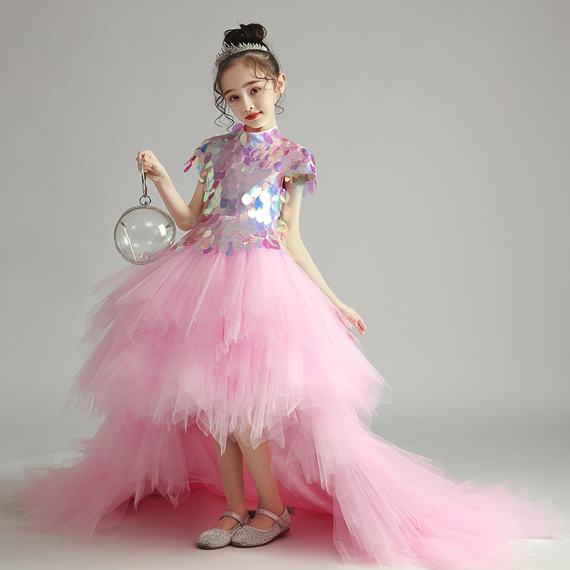 Children's Gown Princess Dress Girl Fluffy Yarn Small Host Piano Plays Out Flowers Children High-end Walking Show Wedding Dress Dress