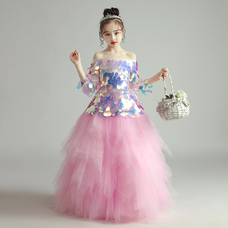 Children's dress Princess dress Girl's Pengpeng gauze Little girl catwalk host piano performance dress Flower girl wedding dress