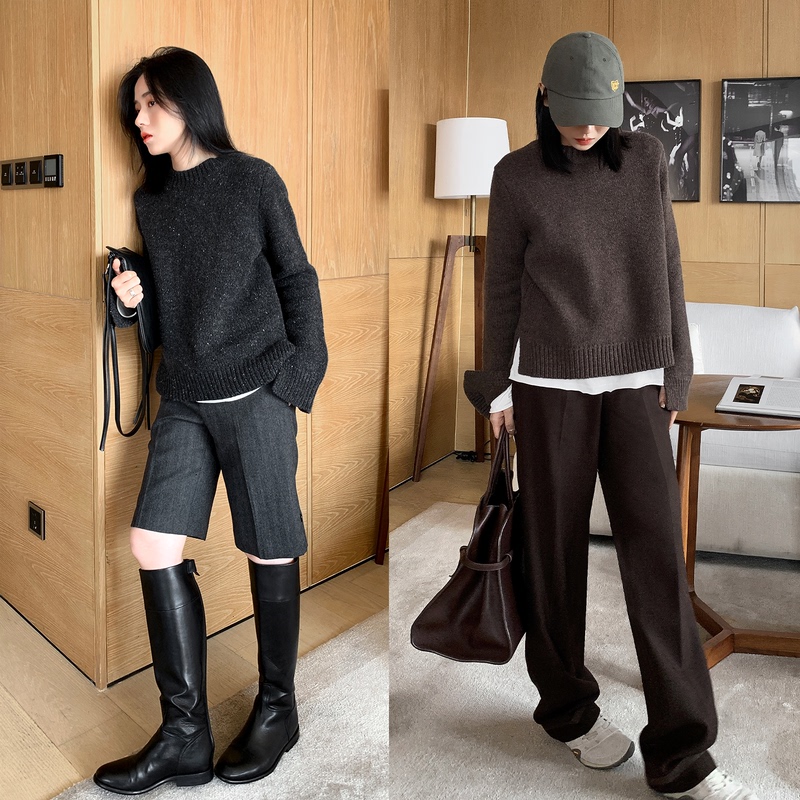 Muallychen Soft and Warm Realm High-Weight Wool Knitwear Regular Shoulder Round Neck Sweater High-End Winter Top