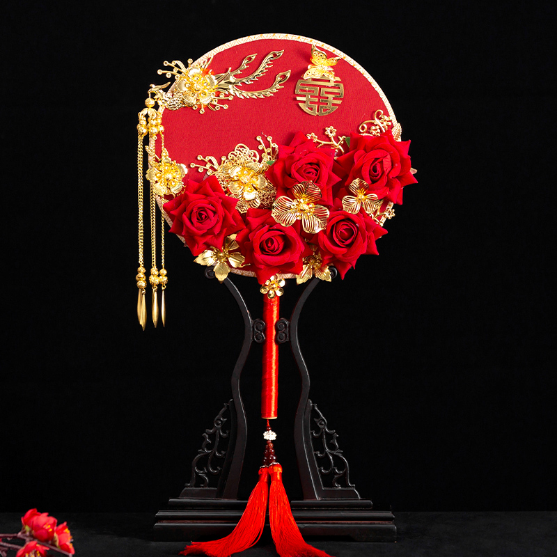 Chinese Wedding Wedding wedding fan Bride Group Fan Finished Handmade Ancient Wind Fan Dragon Phoenix Show and Dowry Fan