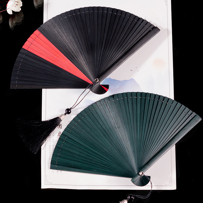 Chinese Wind All Bamboo Fan Ladies Japanese Style and Ancient Wind Classical Black Folding Fan Small Hanfu Dancing to Fan Carry-on