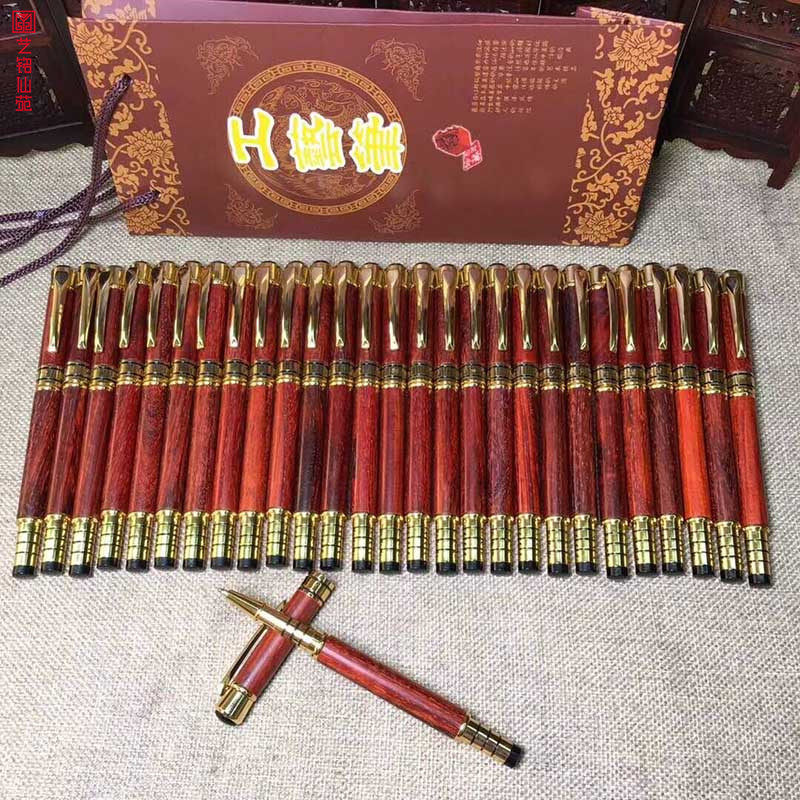 Indian lobular red sandalwood double-use pen mahogany wooden pen ballpoint pen study four treasures desk decoration