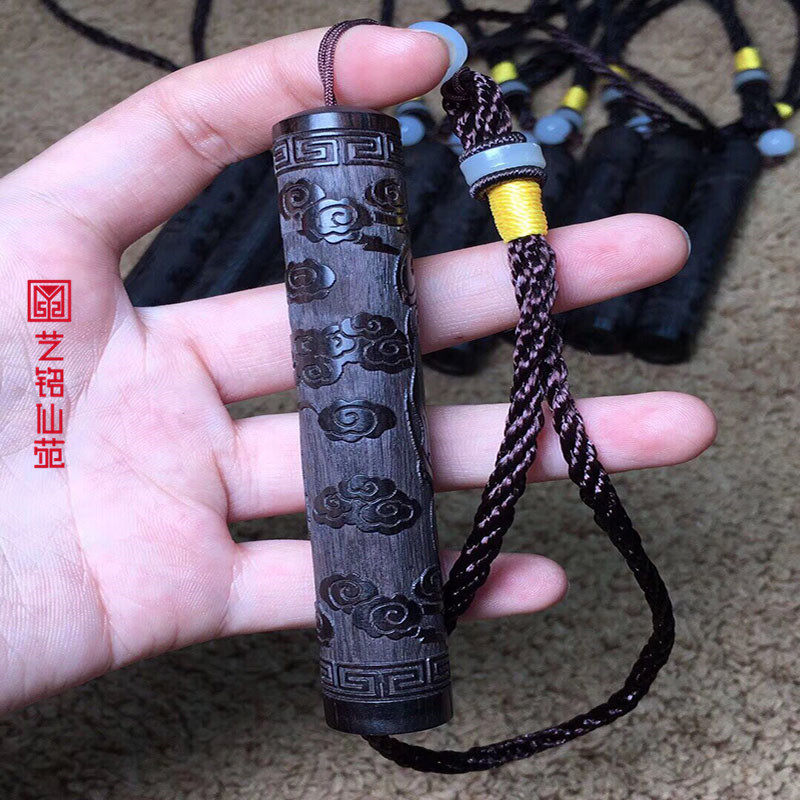 Ebony Ruyi Gold Hoop Stick Fire Folding Solid Wood Carving Blow a Windproof Rechargeable Lighter