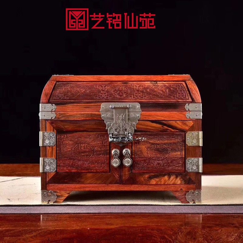 Solid wood Chang'e wood big red acid branch mahogany retro Chinese wind moon mirror box jewelry box with lock jewelry box
