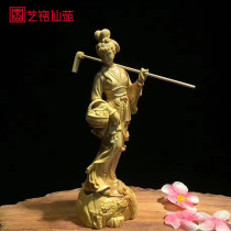Small leaf yellow poplar wood carving Beauty handlebar piece Home ornament engraving handicraft figure Lindau jade burial flower pendulum piece