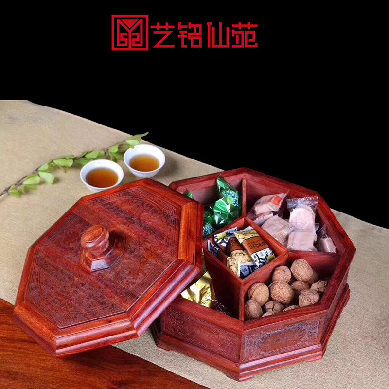 Zambia Blood Sandalwood Fixed Five G Fruits Pan Red Wood Carved Fruit Pan Solid Wood Vegetarian Noodle Dry Fruit Box Candy Box Fruit Dish
