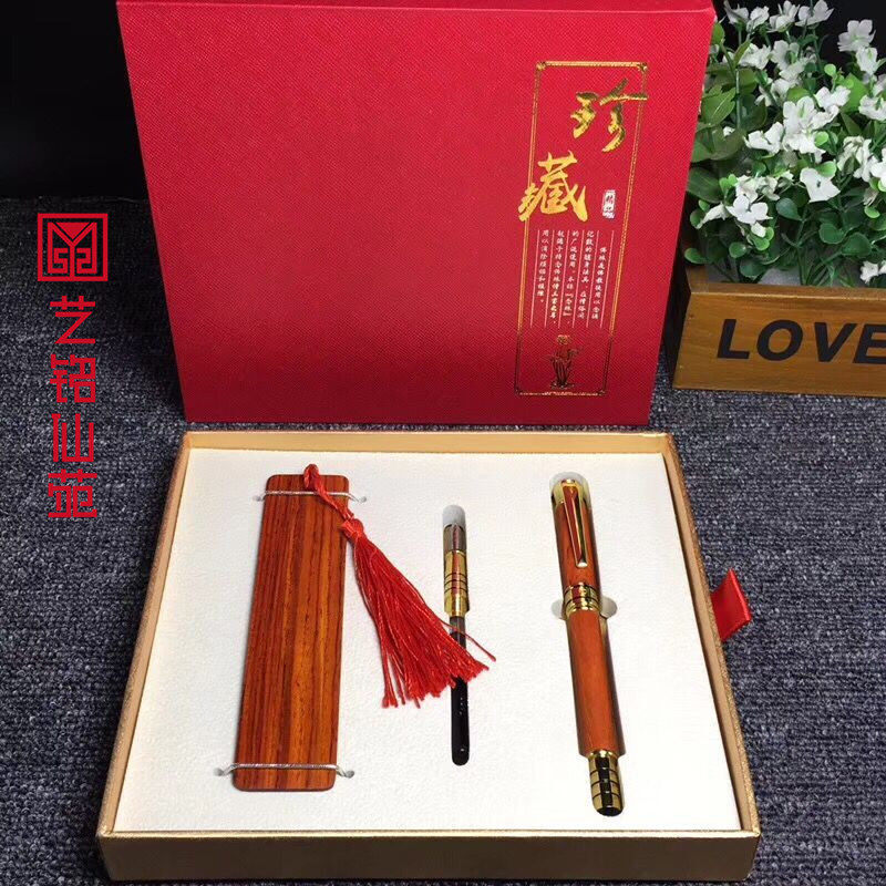 Big red acid twigs with pen sign package wooden bookmarks Classical wind gift collection of business gifts
