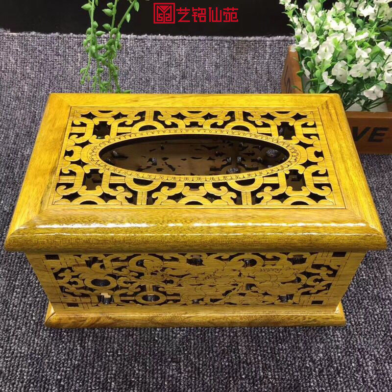Jin Sinan hollow tissue box big leaf nan mahogany sanitary paper box napkin box furniture practical gift craft decoration