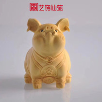 Yellow Yang wood carvings Caifu Pig Wooden Handicraft Bottom customizable logo On-board Cute Pig Creative Pendulum